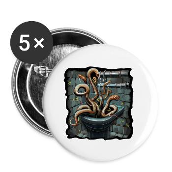 SCHLANGEN, DIE DURCH ABWASSERROHRE NACH OBEN KOMMEN - Buttons klein 25 mm (5er Pack) - Weiß - Vorne