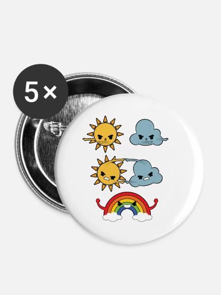Sonne Wolken Regenbogen - Buttons klein 25 mm (5er Pack) - Weiß