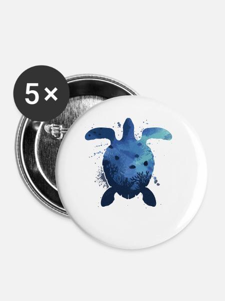 Sea Turtle Tortoise - Buttons klein 25 mm (5er Pack) - Weiß