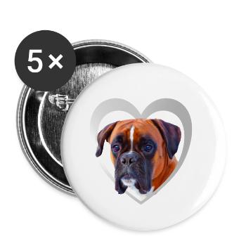 Hundeliebhaber - Hunde Herz - Deutscher Boxer - Buttons klein 25 mm (5er Pack) - Weiß - Vorne