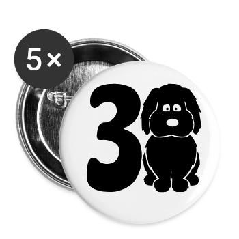30 Jahre (und) glücklich mit Hund - Buttons klein 25 mm (5er Pack) - Weiß - Vorne