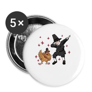 Dabbing Pilgrim Turkey Thanksgiving Day Funny Dab - Lot de 5 petits badges (25 mm) - blanc - Devant