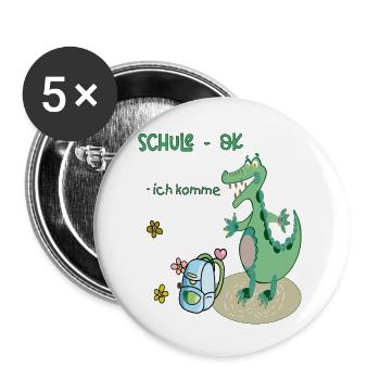 Schule Einschulung Krokodil - Buttons klein 25 mm (5er Pack) - Weiß - Vorne