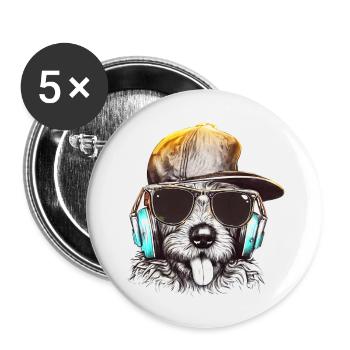 DJ Woof: Cool Dog DJs Tunes - Buttons small 1''/25 mm (5-pack) - white - Front