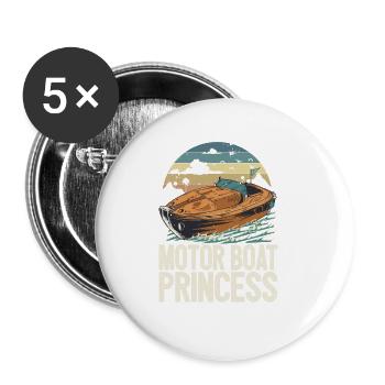 Motor Boat Princess Pontoon Queen Motorboating - Buttons small 1''/25 mm (5-pack) - white - Front