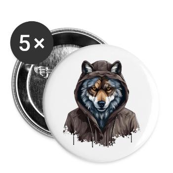 Gray wolf in street style | Wolf lovers - Buttons small 1''/25 mm (5-pack) - white - Front