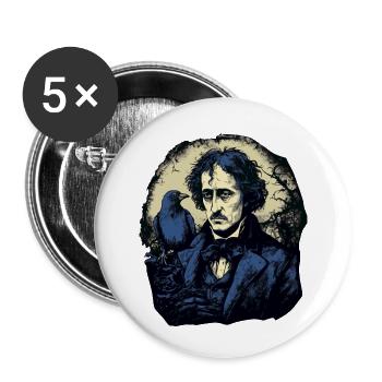 The Raven with Edgar Allan Poe - Buttons small 1''/25 mm (5-pack) - white - Front