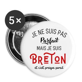Pas parfait mais breton et c’est presque pareil - Lot de 5 petits badges (25 mm) - blanc - Devant