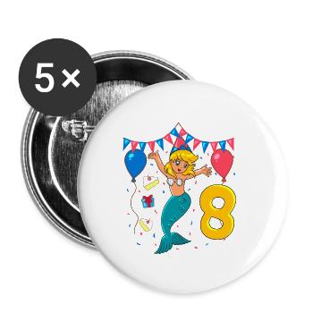 Mit Meerjungfrau - Mädchen Geburtstag 8 Jahre - Buttons klein 25 mm (5er Pack) - Weiß - Vorne