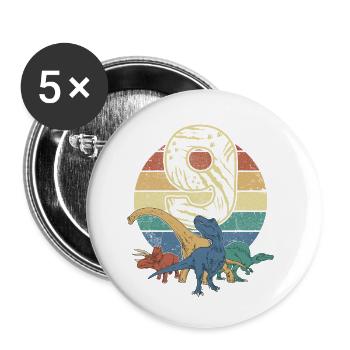 Dinosaurier 9 Jahre Geschenk 9. Geburtstag Retro - Buttons klein 25 mm (5er Pack) - Weiß - Vorne