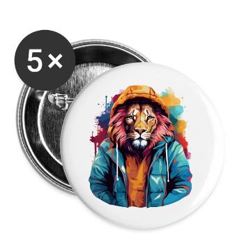 Street style lion | Lion lovers - Buttons small 1''/25 mm (5-pack) - white - Front