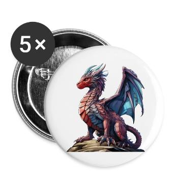 Roter Blauer Drache - Eine Fantasievolle Figur - Buttons klein 25 mm (5er Pack) - Weiß - Vorne