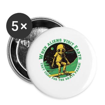 Skateralien im All mit Schriftzug - Buttons klein 25 mm (5er Pack) - Weiß - Vorne