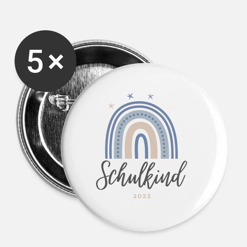 Schulkind 2023 Fussball Einschulung Erstklässler - Buttons klein 25 mm (5er Pack) - Weiß