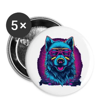 Neonwolf Retro Brillenwolf - Buttons klein 25 mm (5er Pack) - Weiß - Vorne