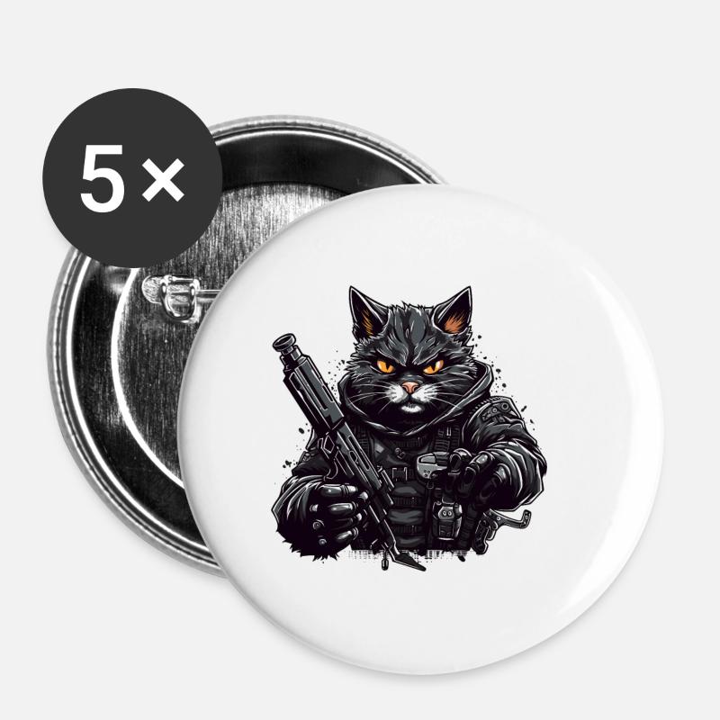 Robot chat - Lot de 5 petits badges (25 mm) - blanc