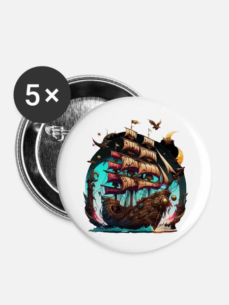 Pirate ship - Buttons klein 25 mm (5er Pack) - Weiß