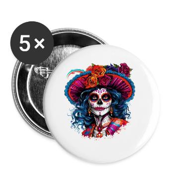 La Calavera Catrina: Das Symbol des Kreislaufs des Lebens - Buttons klein 25 mm (5er Pack) - Weiß - Vorne