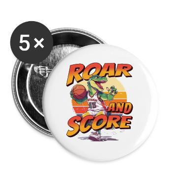 Basketball Dino T-Rex Spieler Sport Comic Cartoon - Buttons klein 25 mm (5er Pack) - Weiß - Vorne
