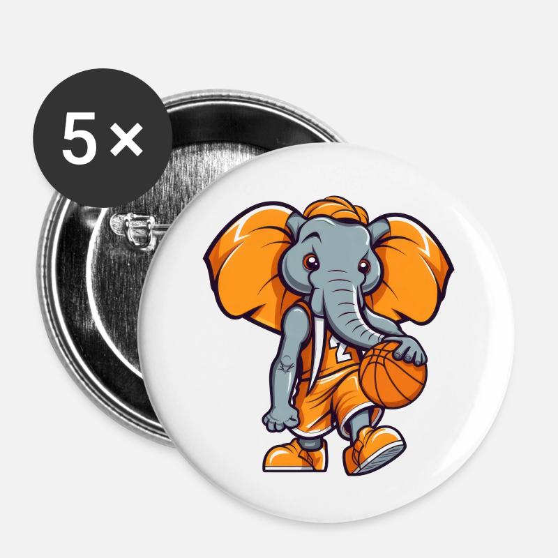 Basketballer Elefant - Buttons klein 25 mm (5er Pack) - Weiß