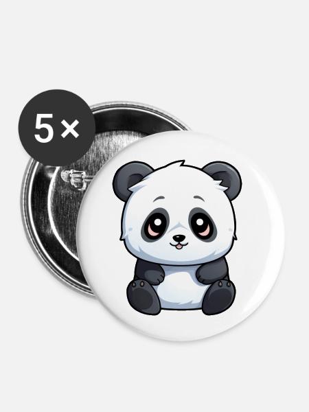 süßer Panda - Buttons klein 25 mm (5er Pack) - Weiß