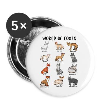 World of Foxes - Espèces de renards - Lot de 5 petits badges (25 mm) - blanc - Devant