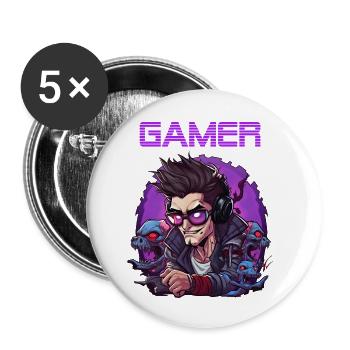 Gamer - Buttons klein 25 mm (5er Pack) - Weiß - Vorne