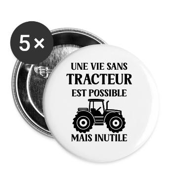 tracteur - Lot de 5 petits badges (25 mm) - blanc - Devant
