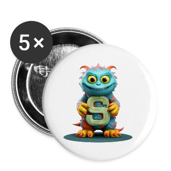 Monstre coloré avec lettre S de l’alphabet - Lot de 5 petits badges (25 mm) - blanc - Devant