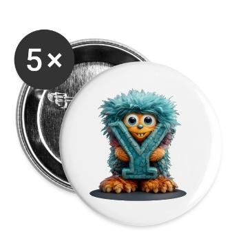 Monstre et avec lettre bleue - Lot de 5 petits badges (25 mm) - blanc - Devant
