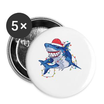 Weihnachtsmann Hai Weihnachtsbeleuchtung Lustige - Buttons klein 25 mm (5er Pack) - Weiß - Vorne