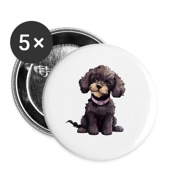 Niedlicher Pudel, Hunde Illustration - Poodle - Buttons klein 25 mm (5er Pack) - Weiß - Vorne