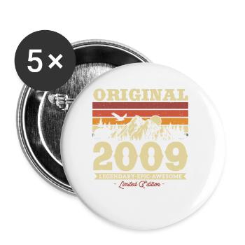 Vintage Geschenk 2009, 14/15 Jahre - Buttons klein 25 mm (5er Pack) - Weiß - Vorne