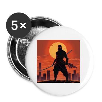 Ninja T-Shirt Männer, Jungen Fantasy Aufkleber, Tassen Mützen - Buttons klein 25 mm (5er Pack) - Weiß - Vorne