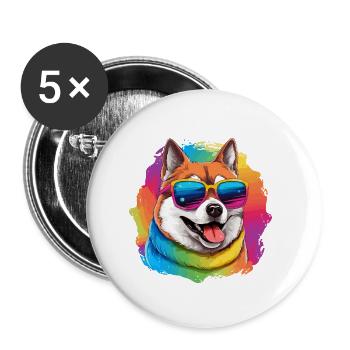 Colorful Akita Wearing Sunglasses Dog Lover - Buttons small 1''/25 mm (5-pack) - white - Front