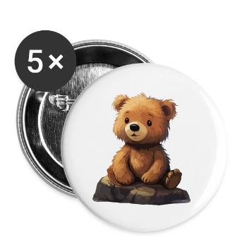 Cute teddy sitting on a stone - Buttons small 1''/25 mm (5-pack) - white - Front