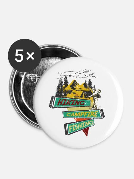 Hiking Campfire Fishing - Buttons klein 25 mm (5er Pack) - Weiß