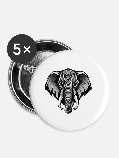 Elefant Portrait - Buttons klein 25 mm (5er Pack) - Weiß