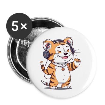 Tigre dansant avec des écouteurs - Lot de 5 petits badges (25 mm) - blanc - Devant