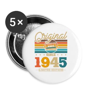 Vintage Geburtstag 1945, 78/79 Jahre - Buttons klein 25 mm (5er Pack) - Weiß - Vorne