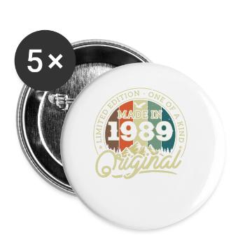 1989 Birthday present for 34/35 years - Buttons small 1''/25 mm (5-pack) - white - Front