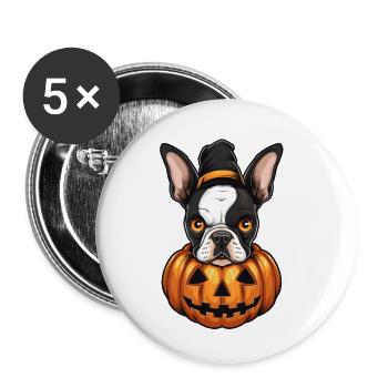 Boston Terrier Dog Pumpkin Lazy Halloween Party - Lot de 5 petits badges (25 mm) - blanc - Devant