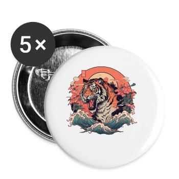 Tokyo Asia 80s Japanese Retro Tiger - Buttons small 1''/25 mm (5-pack) - white - Front
