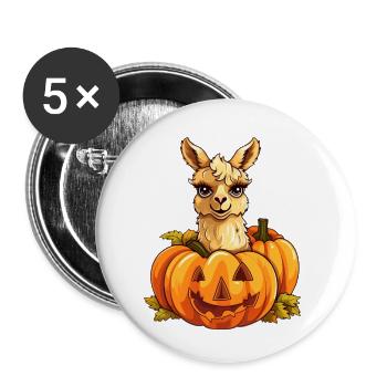 Lama Citrouille Paresseux Halloween Party Costume Enfants - Lot de 5 petits badges (25 mm) - blanc - Devant