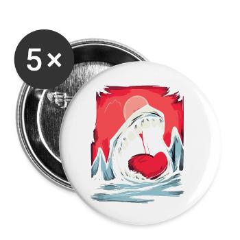 Le soleil rouge du Japon et la montagne de la bouche avec des dents - Lot de 5 petits badges (25 mm) - blanc - Devant