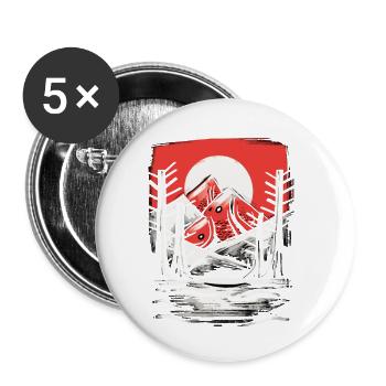 Soleil rouge du Japon, montagnes de poissons - Lot de 5 petits badges (25 mm) - blanc - Devant