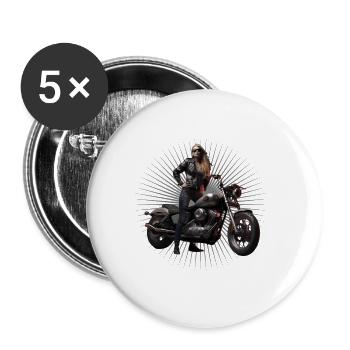 Motorradfahrerin Frau Motorrad - Buttons klein 25 mm (5er Pack) - Weiß - Vorne