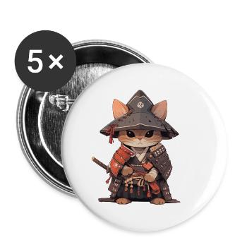 Asia Cat Japanese Samurai Samurai - Buttons small 1''/25 mm (5-pack) - white - Front