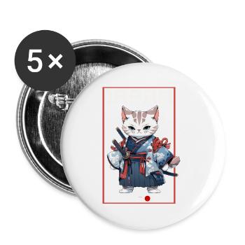Asia Cat Japanese Samurai Samurai - Buttons small 1''/25 mm (5-pack) - white - Front