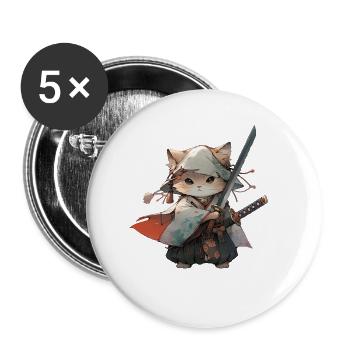 Asia Cat Japanese Samurai Samurai - Buttons small 1''/25 mm (5-pack) - white - Front